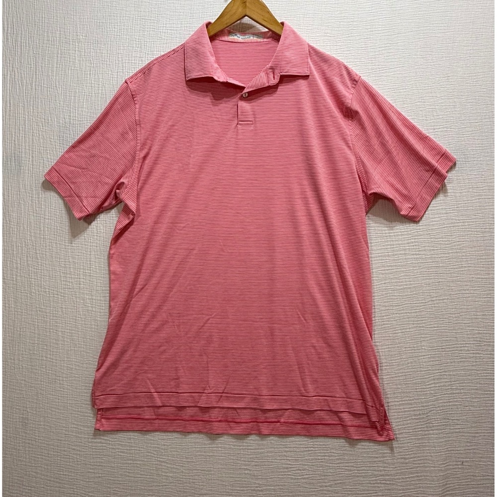 Peter Millar Polo Shirt Mens Large Pink Striped Featherweight Golf Office Sporty